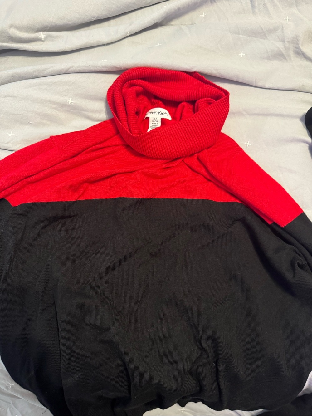 Calvin Klein Women’s Red and Black Colorblock Turtleneck Sweater